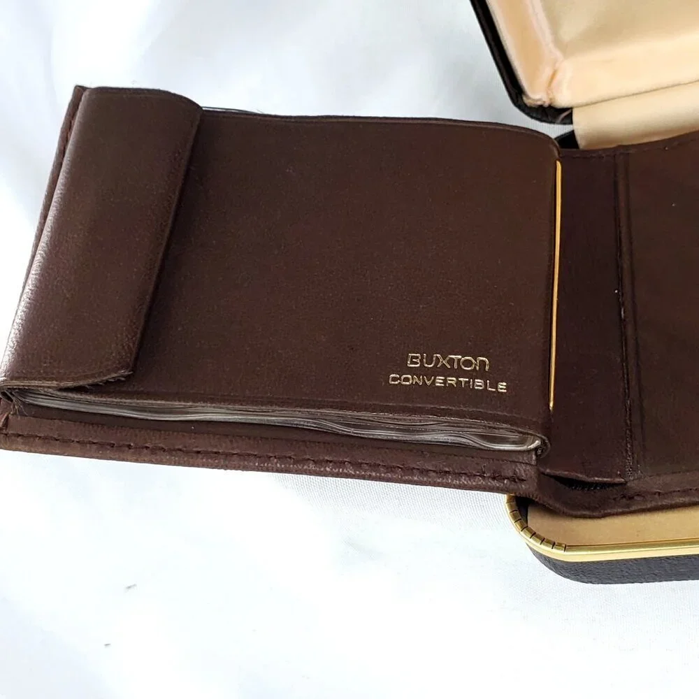Buxton Natural Brown Mouton Leather Convertible Wallet Set With Keychain Holder